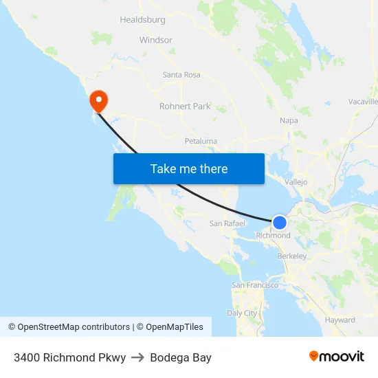 3400 Richmond Pkwy to Bodega Bay map
