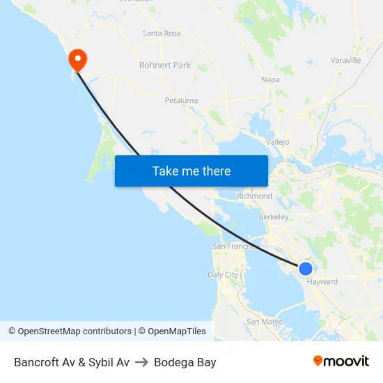 Bancroft Av & Sybil Av to Bodega Bay map