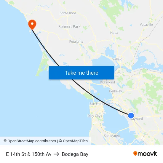 E 14th St & 150th Av to Bodega Bay map