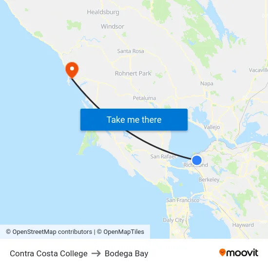 Contra Costa College to Bodega Bay map