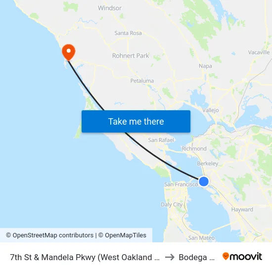 7th St & Mandela Pkwy (West Oakland BART) to Bodega Bay map