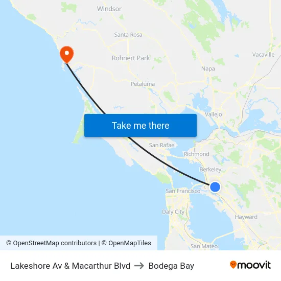 Lakeshore Av & Macarthur Blvd to Bodega Bay map