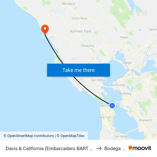 Davis & California (Embarcadero BART Drop Off) to Bodega Bay map