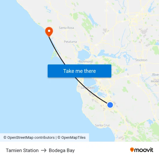 Tamien Station to Bodega Bay map