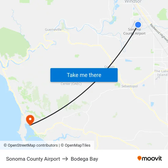 Sonoma County Airport to Bodega Bay map