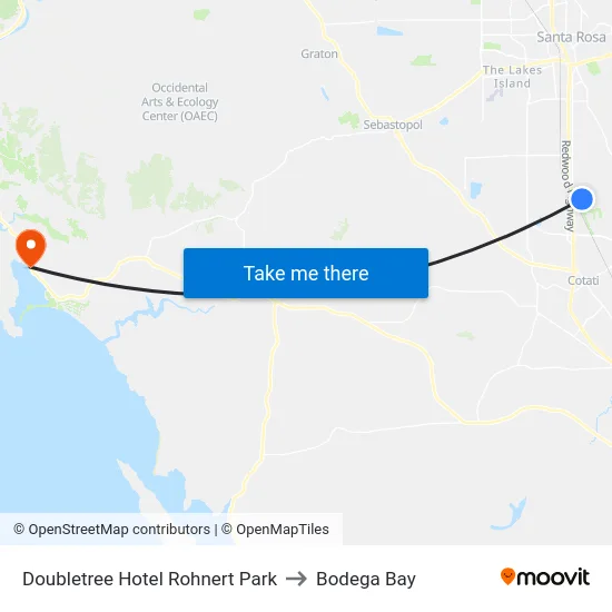 Doubletree Hotel Rohnert Park to Bodega Bay map
