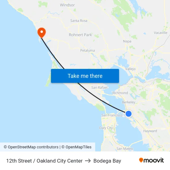 12th Street / Oakland City Center to Bodega Bay map