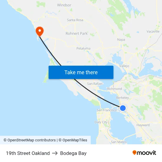19th Street Oakland to Bodega Bay map