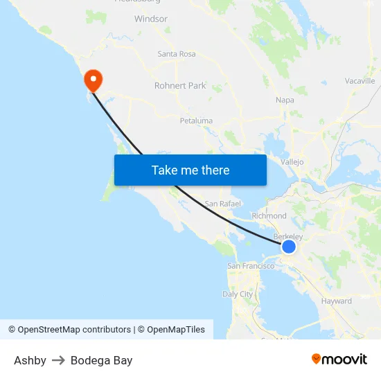 Ashby to Bodega Bay map