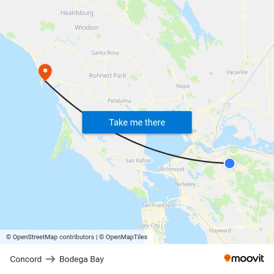 Concord to Bodega Bay map