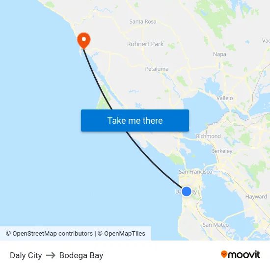 Daly City to Bodega Bay map