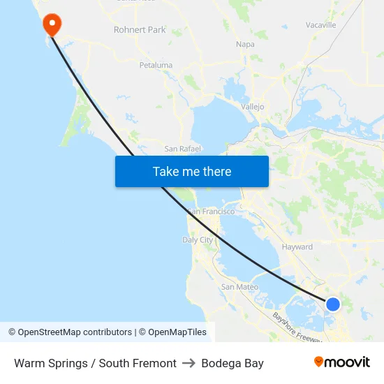 Warm Springs / South Fremont to Bodega Bay map