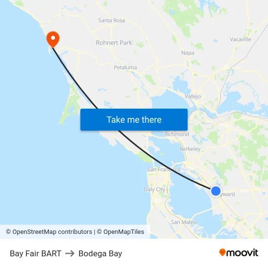 Bay Fair BART to Bodega Bay map