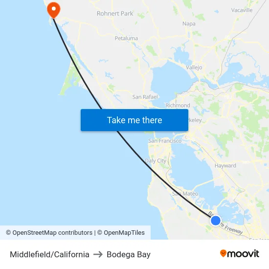 Middlefield/California to Bodega Bay map