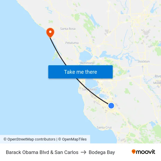 Barack Obama Blvd & San Carlos to Bodega Bay map