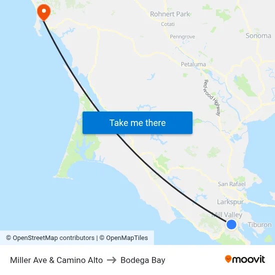 Miller Ave & Camino Alto to Bodega Bay map