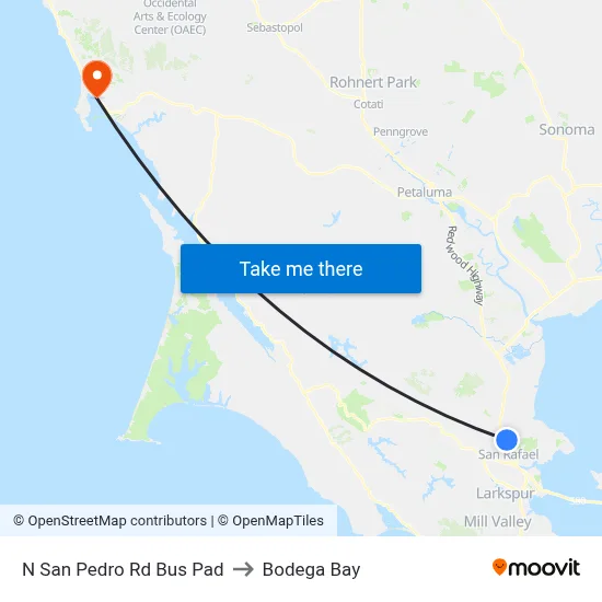 N San Pedro Rd Bus Pad to Bodega Bay map