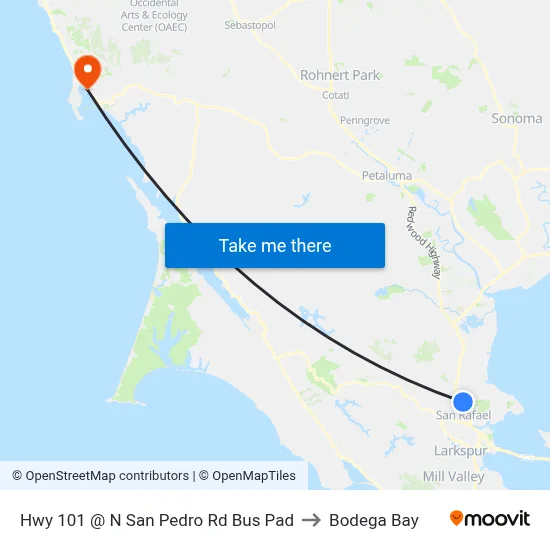 Hwy 101 @ N San Pedro Rd Bus Pad to Bodega Bay map