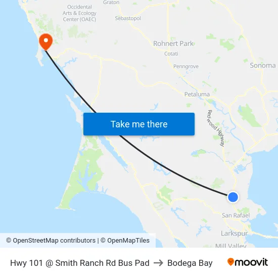 Hwy 101 @ Smith Ranch Rd Bus Pad to Bodega Bay map