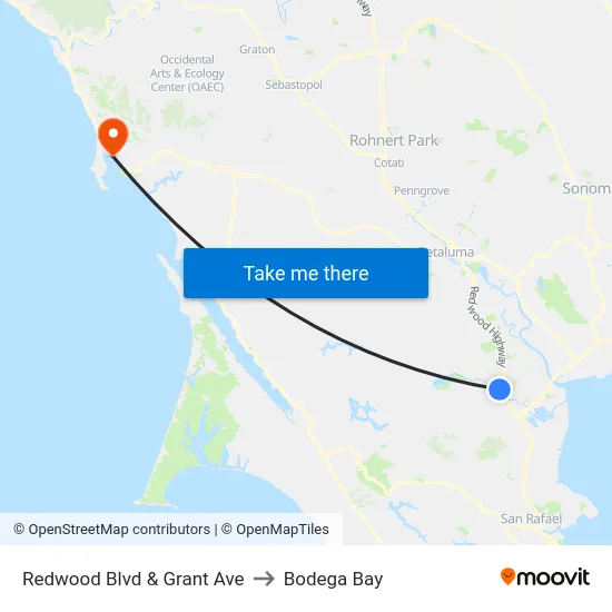 Redwood Blvd & Grant Ave to Bodega Bay map