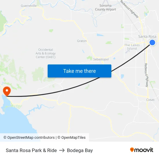 Santa Rosa Park & Ride to Bodega Bay map