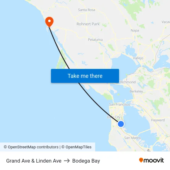 Grand Ave & Linden Ave to Bodega Bay map