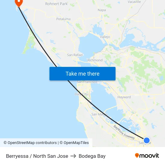 Berryessa / North San Jose to Bodega Bay map