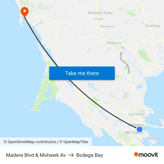 Madera Blvd & Mohawk Av to Bodega Bay map