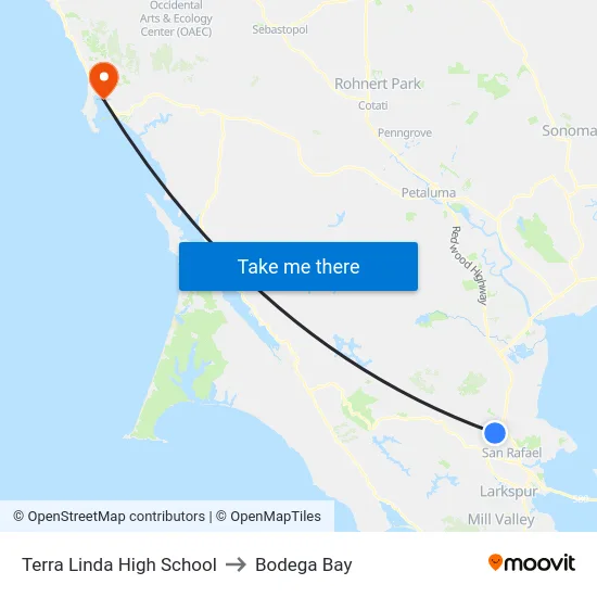 Terra Linda High School to Bodega Bay map