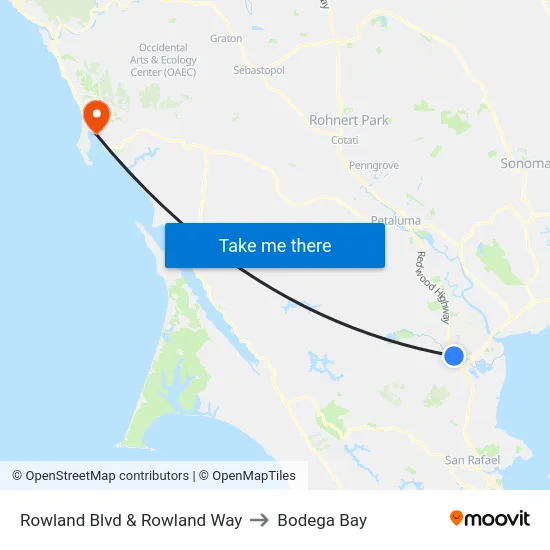 Rowland Blvd & Rowland Way to Bodega Bay map