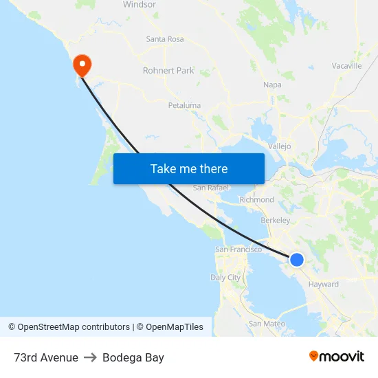 73rd Avenue to Bodega Bay map