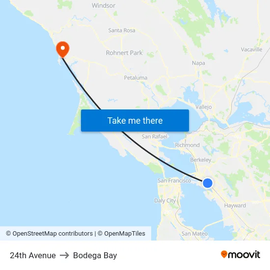 24th Avenue to Bodega Bay map