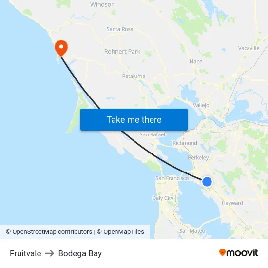 Fruitvale to Bodega Bay map