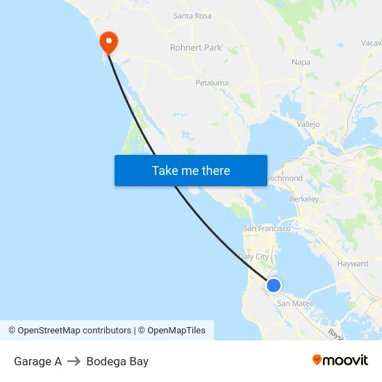 Garage A to Bodega Bay map