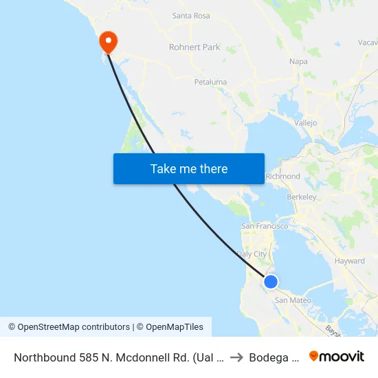 Northbound 585 N. Mcdonnell Rd. (Ual Cargo) to Bodega Bay map