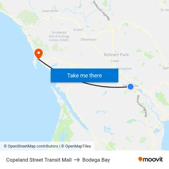 Copeland Street Transit Mall to Bodega Bay map