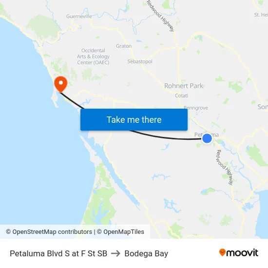 Petaluma Blvd S at F St SB to Bodega Bay map