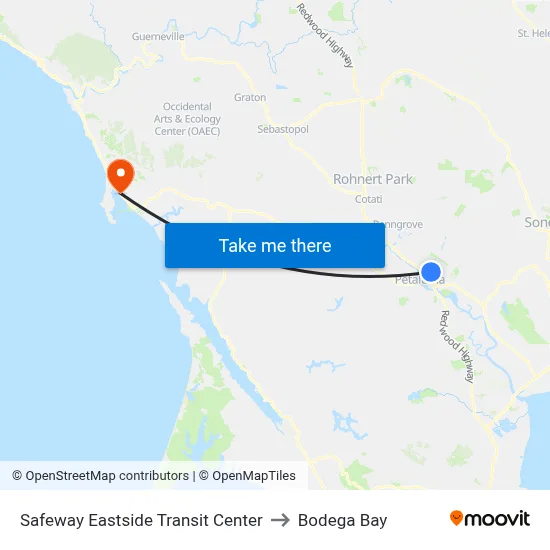 Safeway Eastside Transit Center to Bodega Bay map