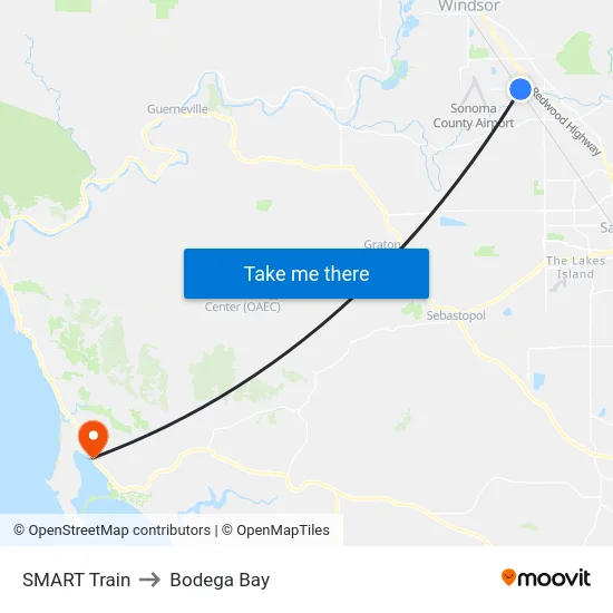 SMART Train to Bodega Bay map