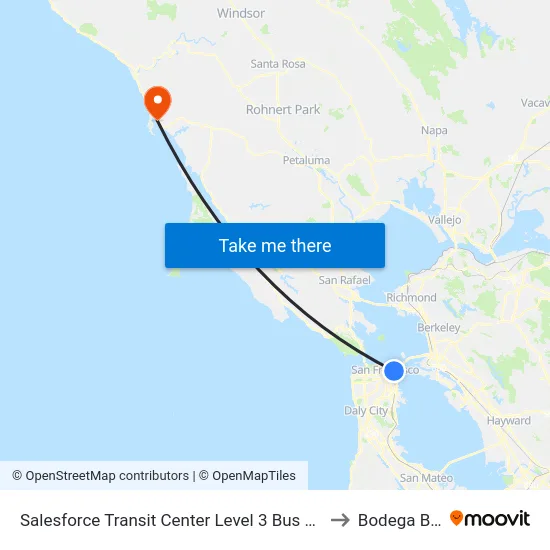 Salesforce Transit Center Level 3 Bus Deck to Bodega Bay map