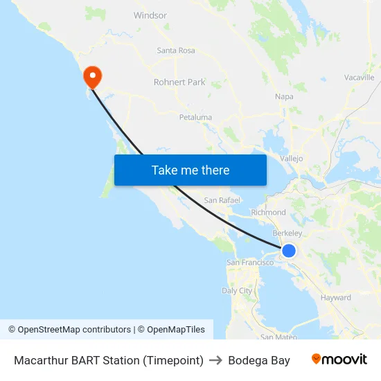 Macarthur BART Station (Timepoint) to Bodega Bay map