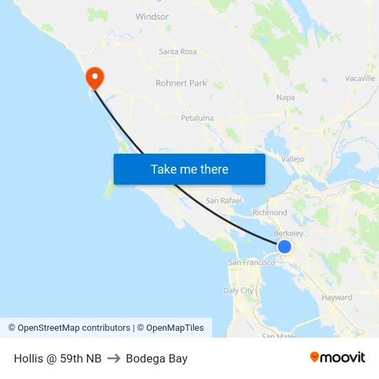 Hollis @ 59th NB to Bodega Bay map
