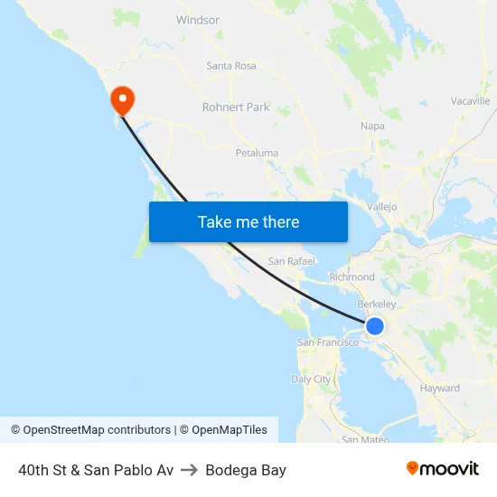 40th St & San Pablo Av to Bodega Bay map