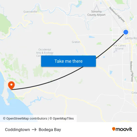 Coddingtown to Bodega Bay map
