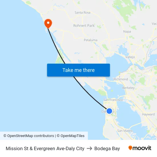 Mission St & Evergreen Ave-Daly City to Bodega Bay map