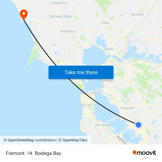Fremont to Bodega Bay map