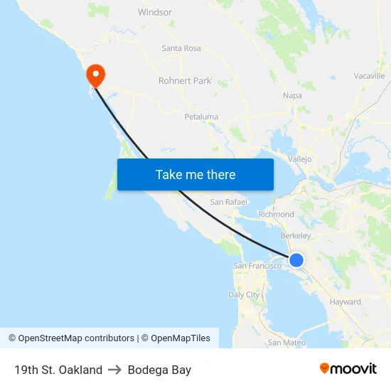 19th St. Oakland to Bodega Bay map
