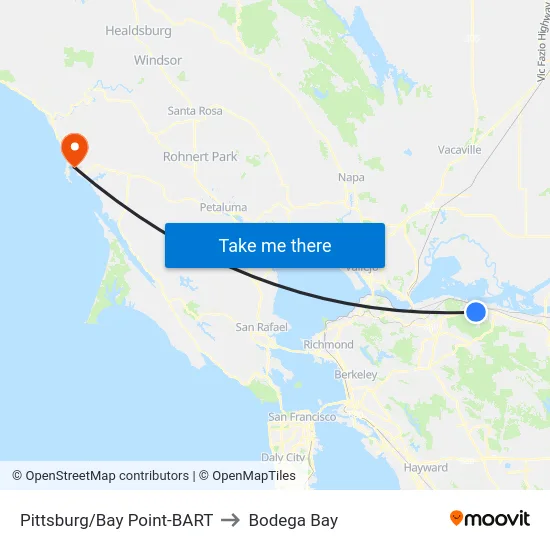 Pittsburg/Bay Point-BART to Bodega Bay map