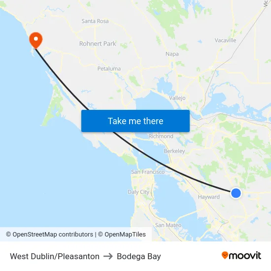 West Dublin/Pleasanton to Bodega Bay map
