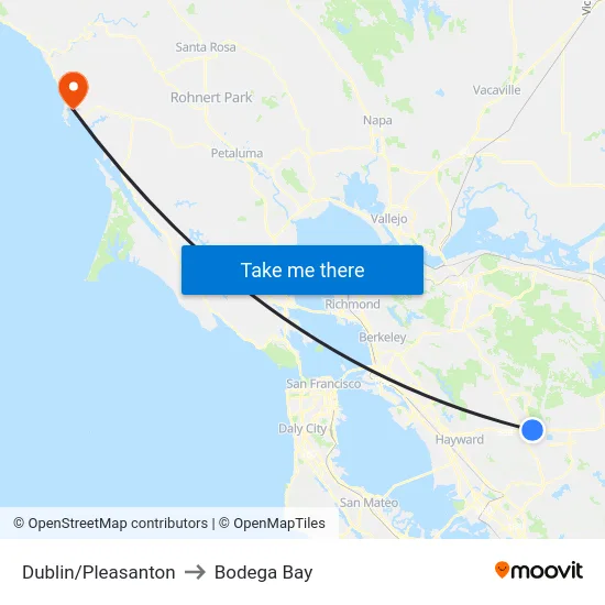 Dublin/Pleasanton to Bodega Bay map